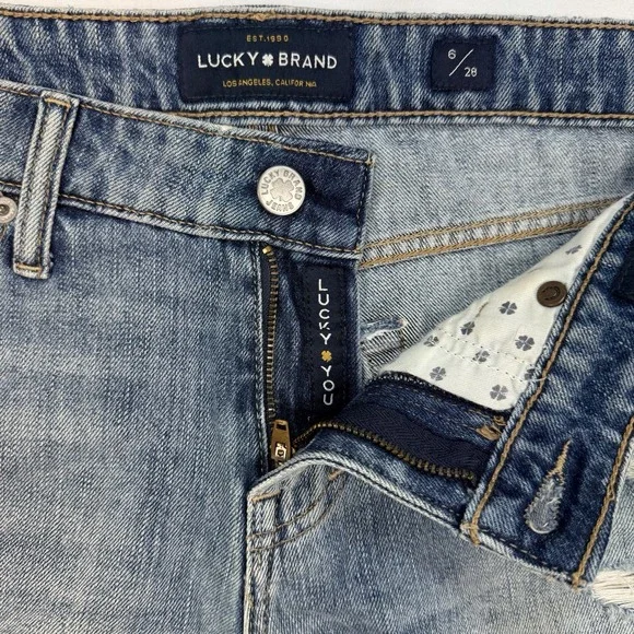 LUCKY BRAND The Cut Off Mid Rise Denim Shorts US 6/28 Distressed Blue Cowgirl - Picture 7 of 13